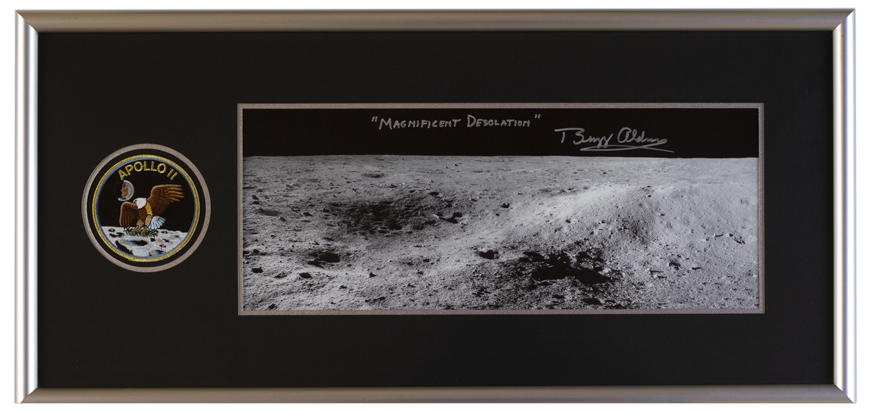 Spectacular Buzz Aldrin Signed 20'' x 8'' Photo, Titled by Aldrin ''Magnificent Desolation'' -- With Novaspace COA